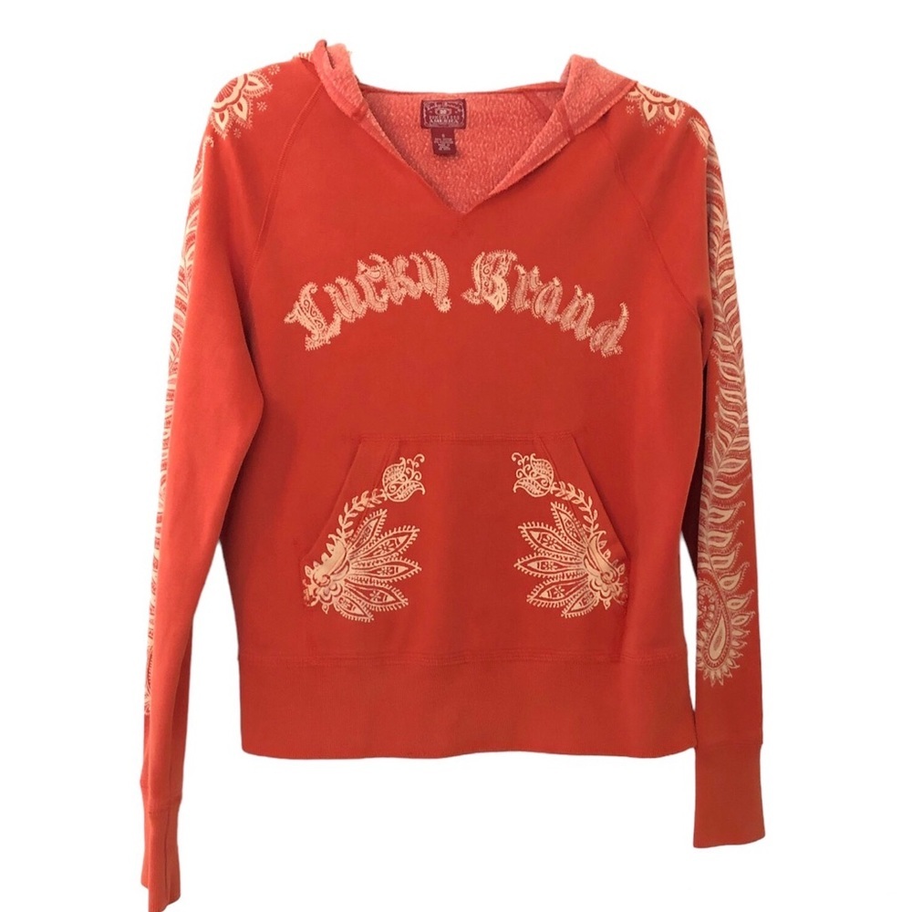 Vintage Lucky Brand Hoodie with Henna Vibe Floral Embellishments Sz S